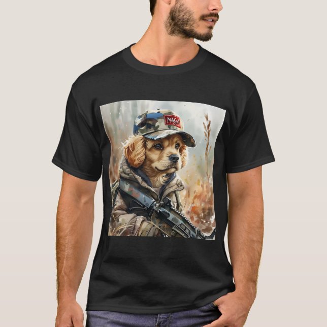 Cooler MAGA Hund mit Gun und Camouflage Niedlicher T-Shirt (Vorderseite)