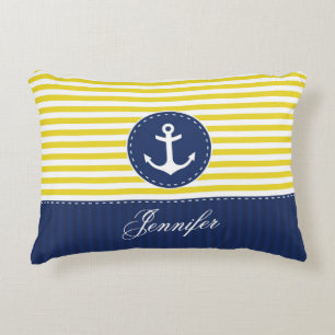 Cooler Marine-Blau-Gelb-Anker-personalisierter Dekokissen