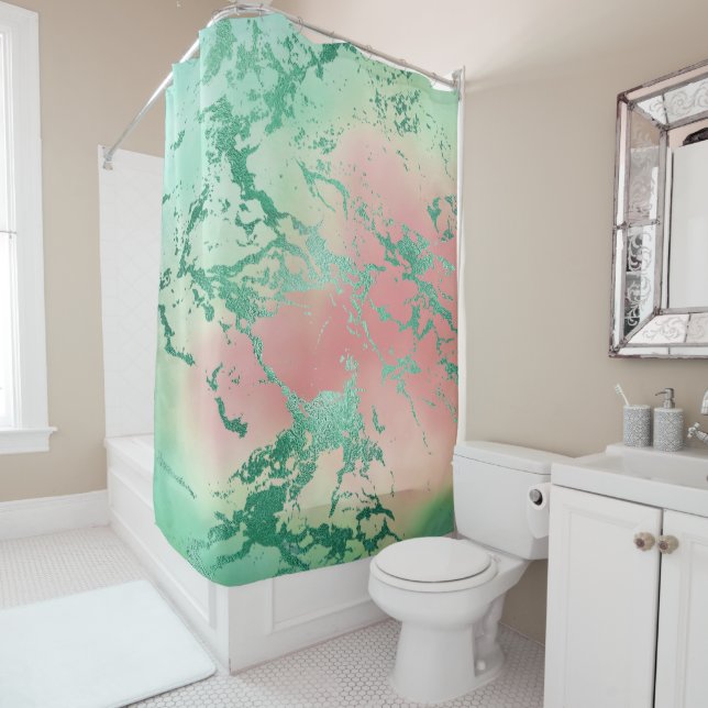 Cooler Marmor | Schöne Pastel Coral und Green Ombr Duschvorhang (Beispiel)