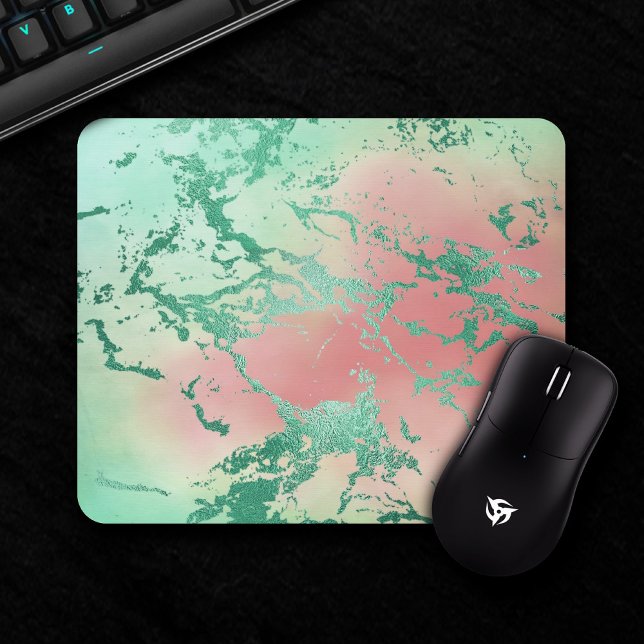 Cooler Marmor | Schöne Pastel Coral und Green Ombr Mousepad (Von Creator hochgeladen)