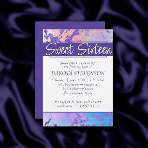 Cooler Marmor   Türkisblau Lila Ombre Sweet 16 Einladung
