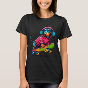 Cooler Miniatur-Dachshund-Hund Skateboard fährt Il T-Shirt