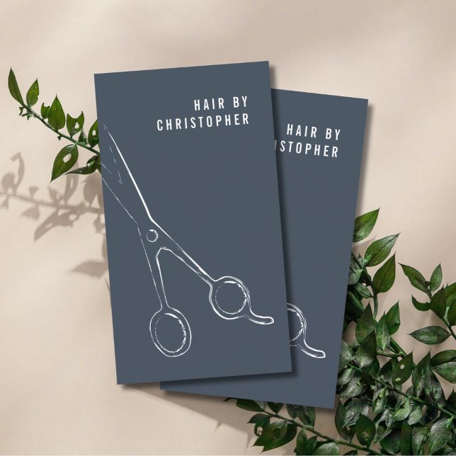 Cooler Minimalistischer Blauer Weißer Scheren Haar Visitenkarte (Von Creator hochgeladen)