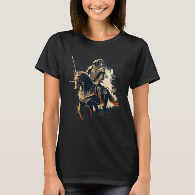 Cooler mittelalterlicher Ritter in Rüstung und Pfe T-Shirt (Vorderseite)