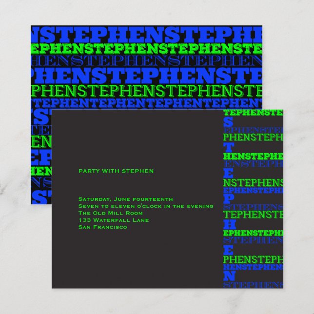Cooler moderner Bar Mitzvah Empfang Stephen Einladung (Vorne/Hinten)