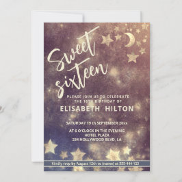 Cooler moderner Himmelsmond und Sterne süß 16 Einladung