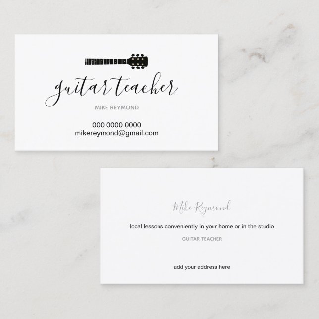 cooler moderner Musiklehrer . Gitarrenunterricht Visitenkarte (Vorne/Hinten)