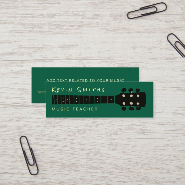 Cooler moderner Musiklehrer Green Mini Visitenkarte (Vorderseite/Rückseite Beispiel)