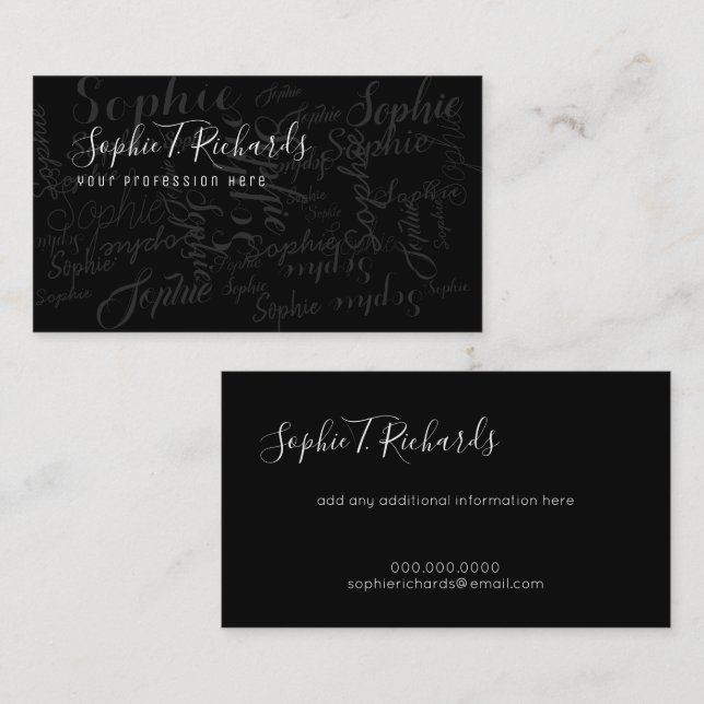 cooler, moderner Schriftart-Stil in Schwarz Visitenkarte (Vorne/Hinten)