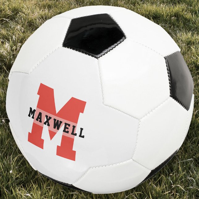 Cooler Monogramm Individuelle Name Classic Red Bla Fußball (Von Creator hochgeladen)