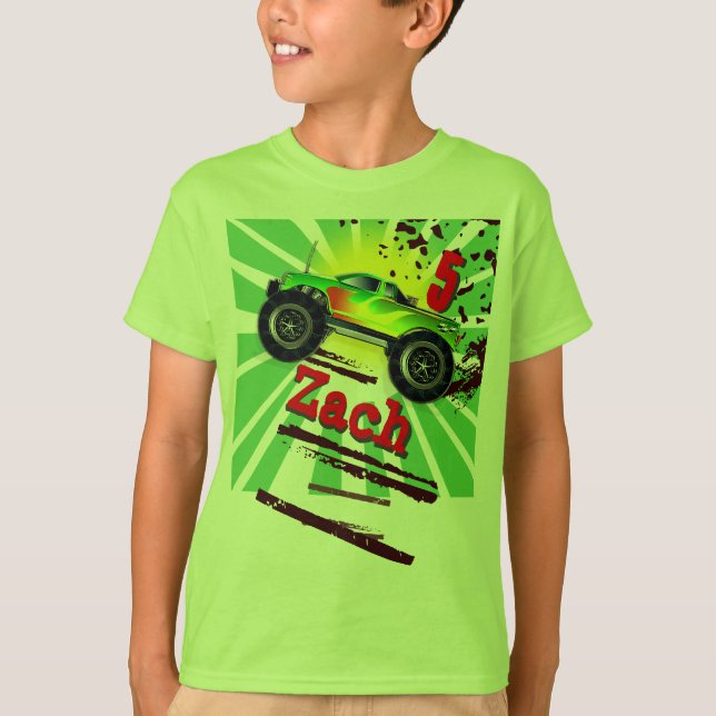 Cooler Monster-LKW mit Name-u. Alters-T-Shirt T-Shirt (Vorderseite)