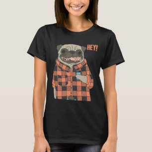 Cooler Mops-Hund mit Flanellkleidung und Getränk T-Shirt