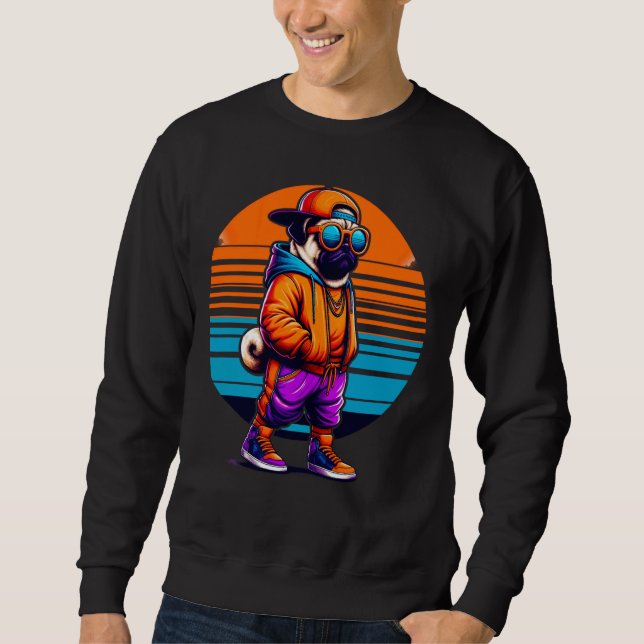Cooler Mops Hund Moderner Städtischer Stil Sunset  Sweatshirt (Vorderseite)