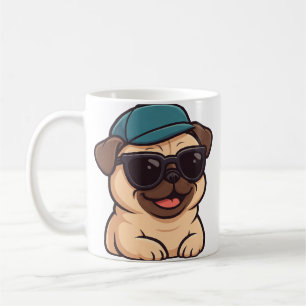 Cooler Mops mit Sonnenbrille Sommerfreude Cartoon Kaffeetasse