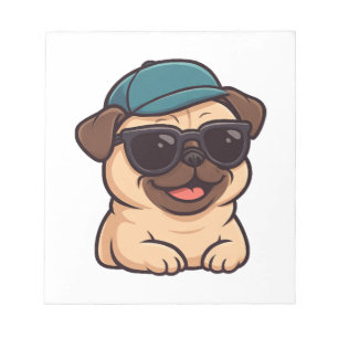 Cooler Mops mit Sonnenbrille Sommerfreude Cartoon Notizblock
