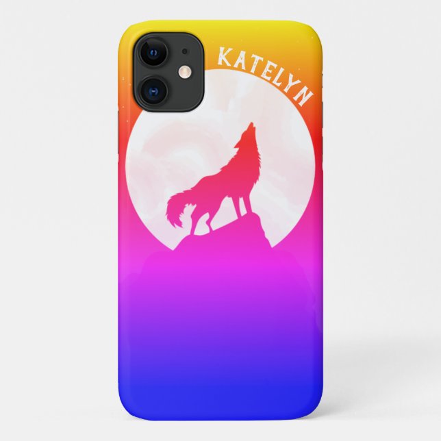 Cooler nächtlicher Sky Moon mit Wolf Personalisier Case-Mate iPhone Hülle (Rückseite)