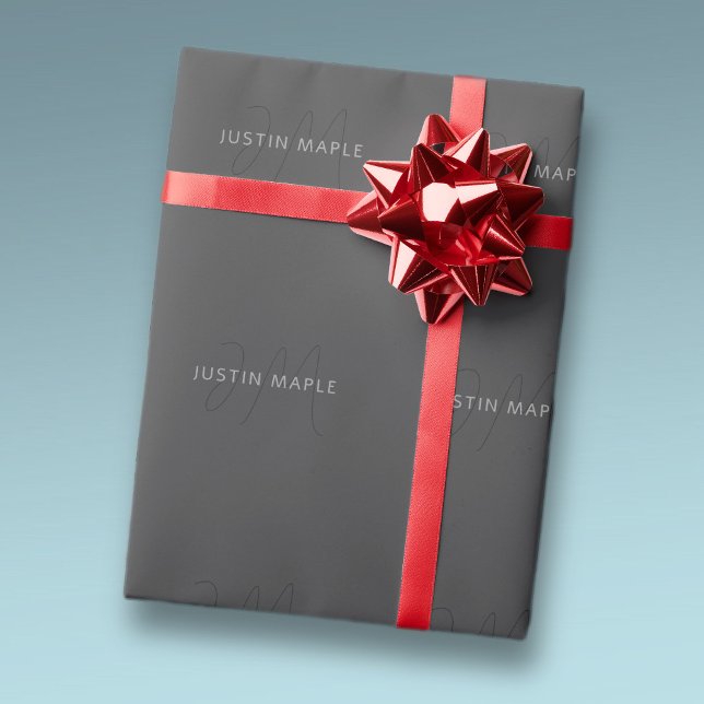 Cooler Name und Monogramm | Dunkelgrau Geschenkpapier (Von Creator hochgeladen)