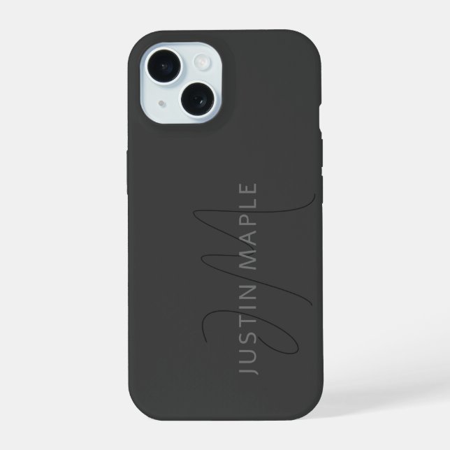 Cooler Name und Monogramm | Dunkelgrau iPhone 15 Hülle (Rückseite)