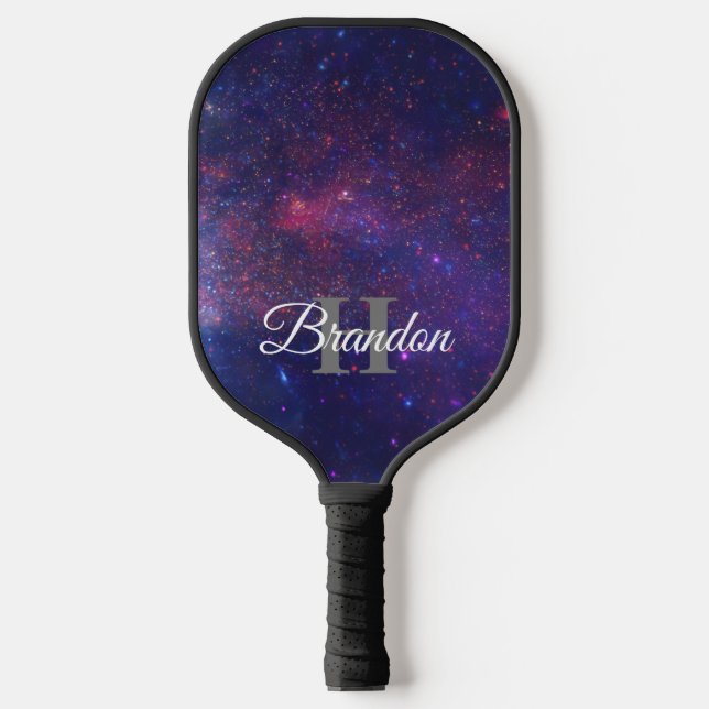 Cooler Navy Blue Monogram Custom Galaxy Nebel Pickleball Schläger (Vorderseite)