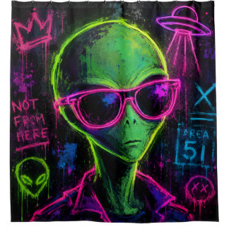 Cooler Neon-Alien Duschvorhang
