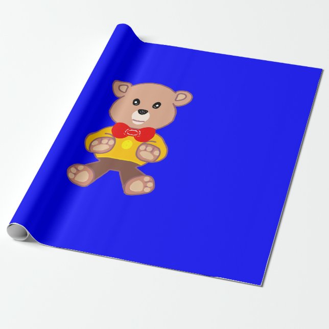 Cooler Niedlicher Bowtie Teddy Bear auf Blue Geschenkpapier (Ungerollt)