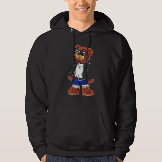 Cooler Niedlicher Teddy-Bär mit Sonnenbrille Leder Hoodie (Vorderseite)