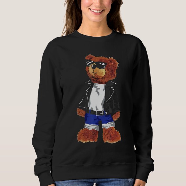 Cooler Niedlicher Teddy-Bär mit Sonnenbrille Leder Sweatshirt (Vorderseite)