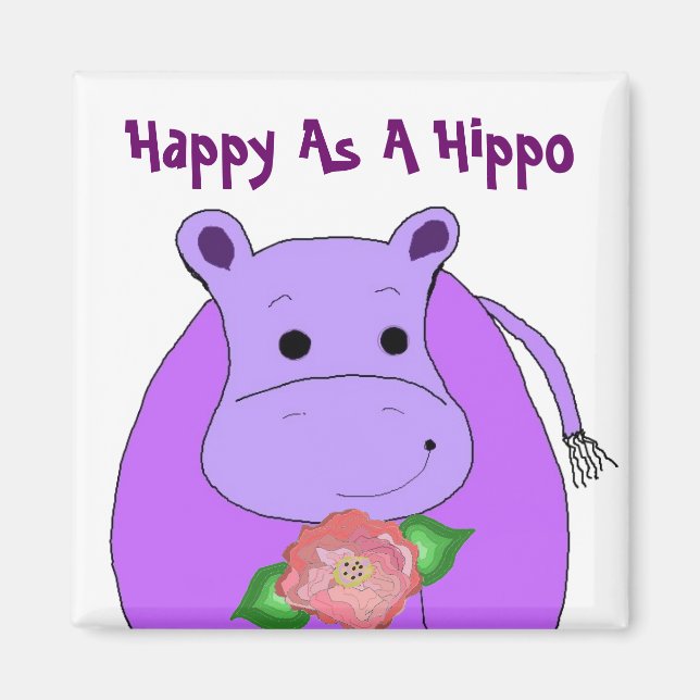 Cooler Nilpferd Mit Blumen Magnet (Vorne)