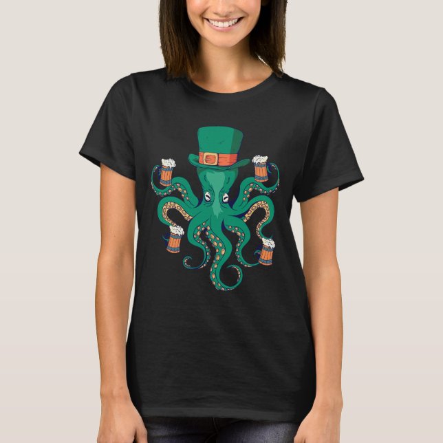 Cooler Octopus Leprechaun St. Patrick's Day T-Shirt (Vorderseite)