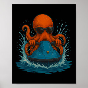Cooler Oktopus Mit Sonnenbrille Jet Ski Fahrer Som Poster