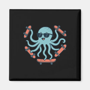 Cooler Oktopus Skateboard Zeichentrickfilm Magnet