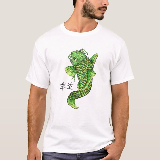 Cooler orientalischer glücklicher grüner Koi T-Shirt (Vorderseite)
