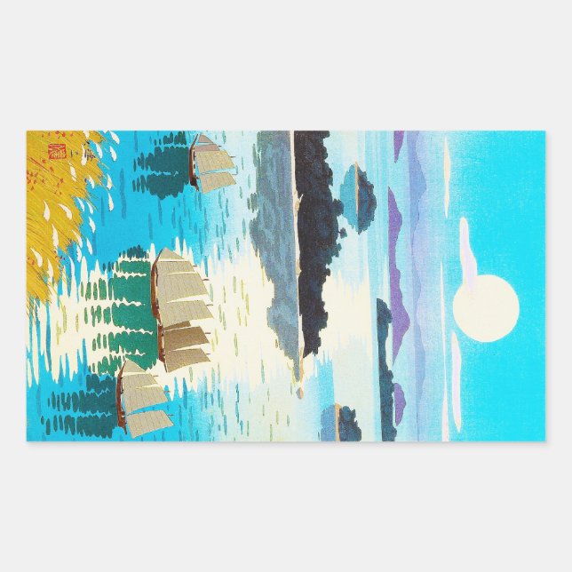 Cooler orientalischer Japaner Kawai Kenji Sunset L Rechteckiger Aufkleber (Vorderseite)