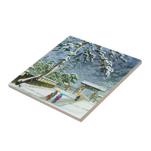 Cooler orientalischer japanischer Watercolor Fliese