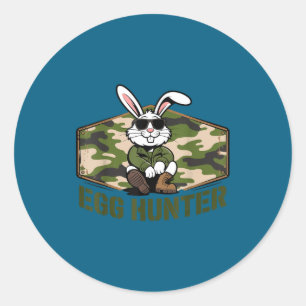 Cooler Osterhase Ei Jäger Camo Militär lustig Runder Aufkleber