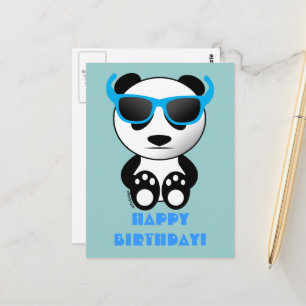 Cooler Panda mit Sonnenbrille   Happy Birthday Blu Postkarte