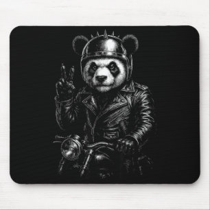 Cooler Panda Punk Friedenszeichen Motorrad  Mousepad