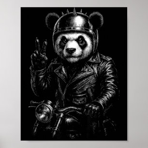 Cooler Panda Punk Friedenszeichen Motorrad Poster