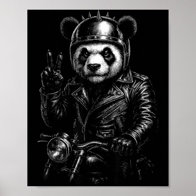 Cooler Panda Punk Friedenszeichen Motorrad  Poster (Vorne)
