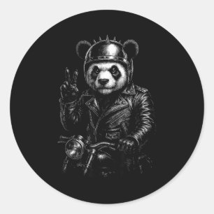 Cooler Panda Punk Friedenszeichen Motorrad Runder Aufkleber