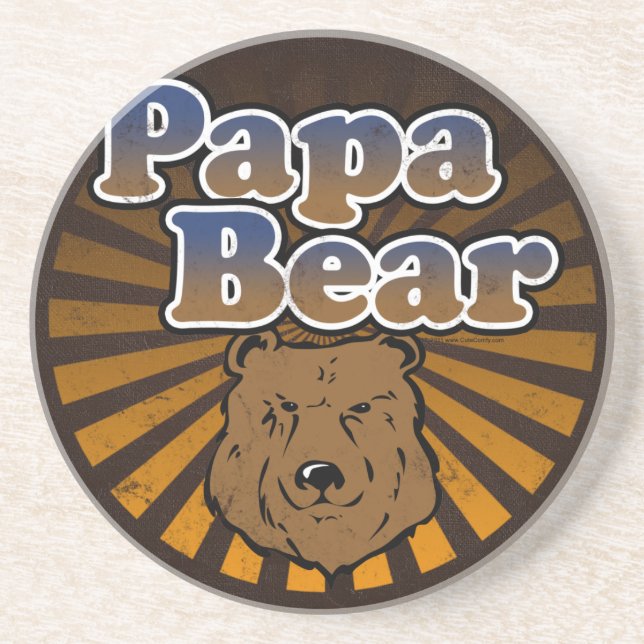 Cooler Papa-Bär, Brown/Blau/GoldVater-Geschenk Sandstein Untersetzer (Vorne)