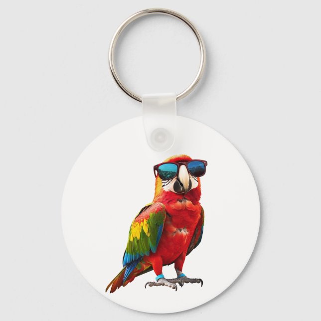 Cooler Papagei mit Sonnenbrille Schlüsselanhänger (Vorderseite)