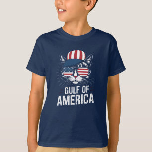 Cooler Patriotic Cat T - Shirt USA Flag Cap & Sung