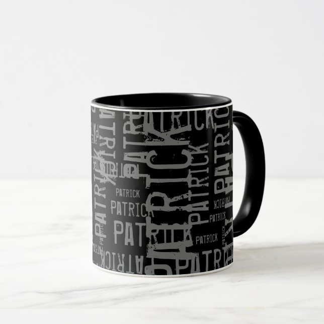 cooler personalisierter Name schwarze Mustertypogr Tasse (VorderseiteRechts)