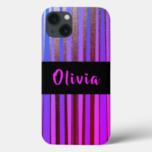 Cooler Personalisierter Neon Glitzer Lila Streifen Case-Mate iPhone Hülle