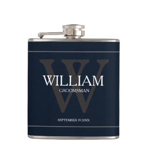 Cooler Personalisierter Trauzeuge Name Navy Blue F Flachmann