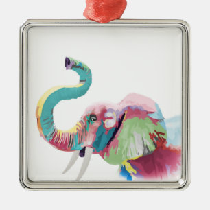 Cooler phantastischer, bunter, lebendiger Elefant Silbernes Ornament