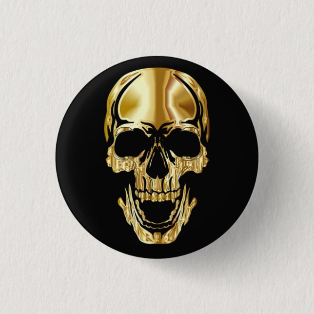 Cooler Phantastischer Great Black Gold Skull Button (Vorderseite)