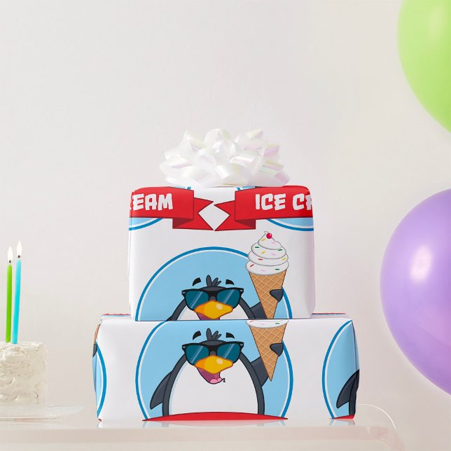 Cooler Pinguin mit Eiscreme Geschenkpapier (Von Creator hochgeladen)