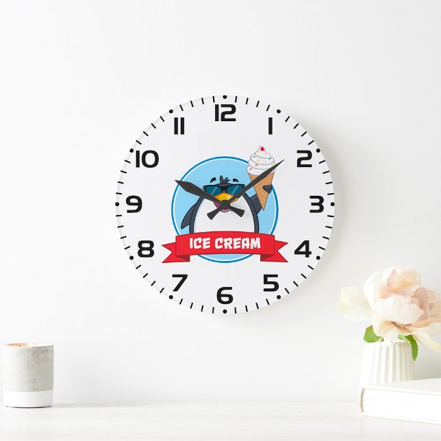 Cooler Pinguin mit Eiscreme Große Wanduhr (Von Creator hochgeladen)